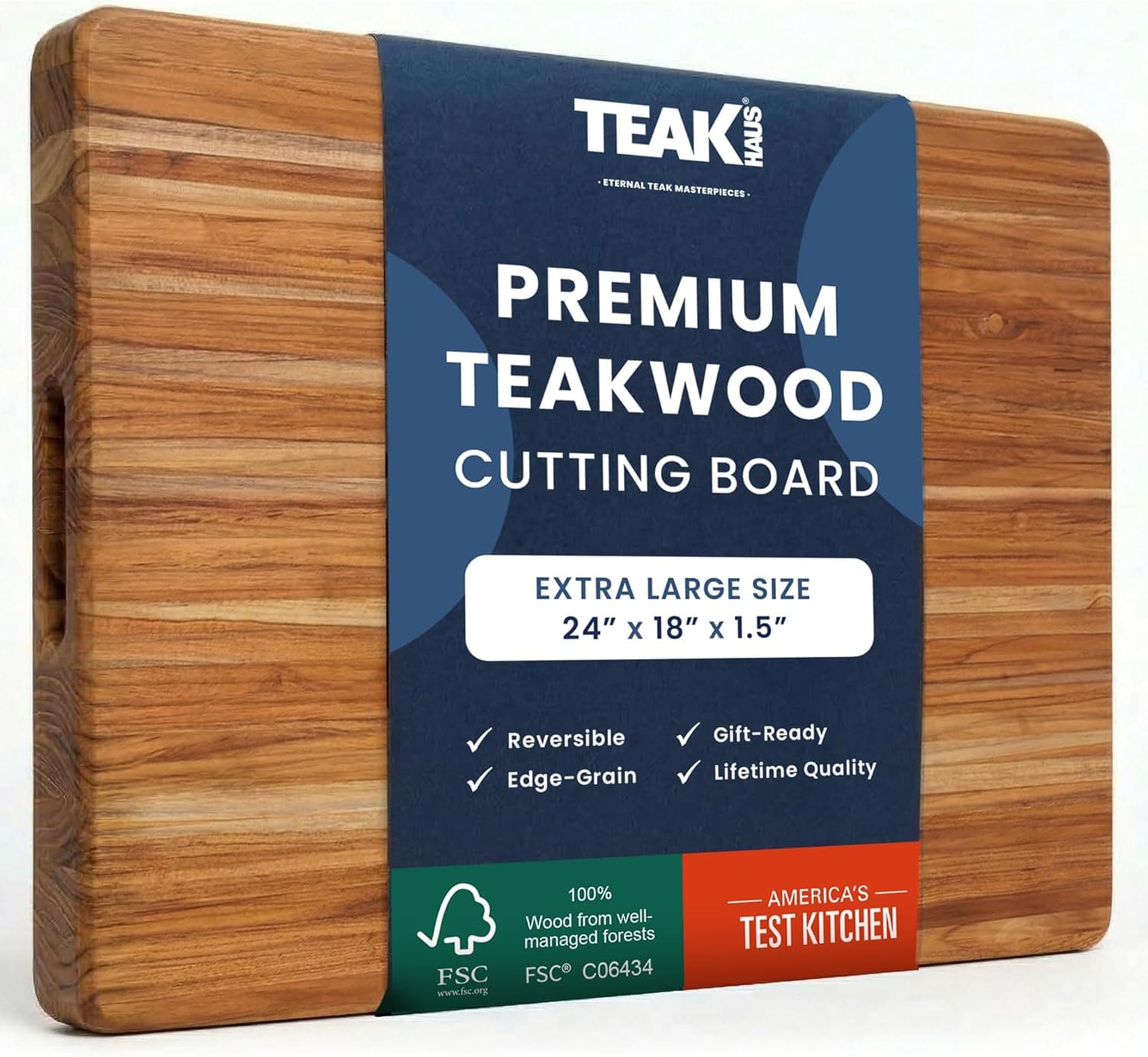 Teakhaus Extra Large Teak Wood Cutting Board, 24" x 18" x 1.5"