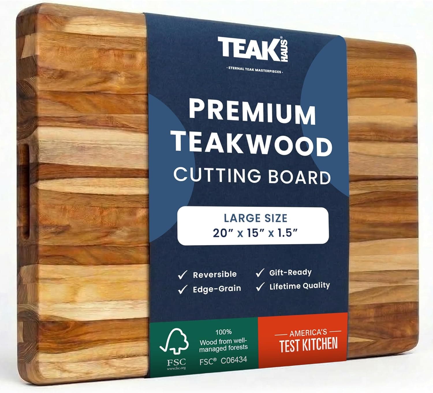 Teakhaus Large Teak Wood Cutting Board, 20" x 15" x 1.5", FSC Certified