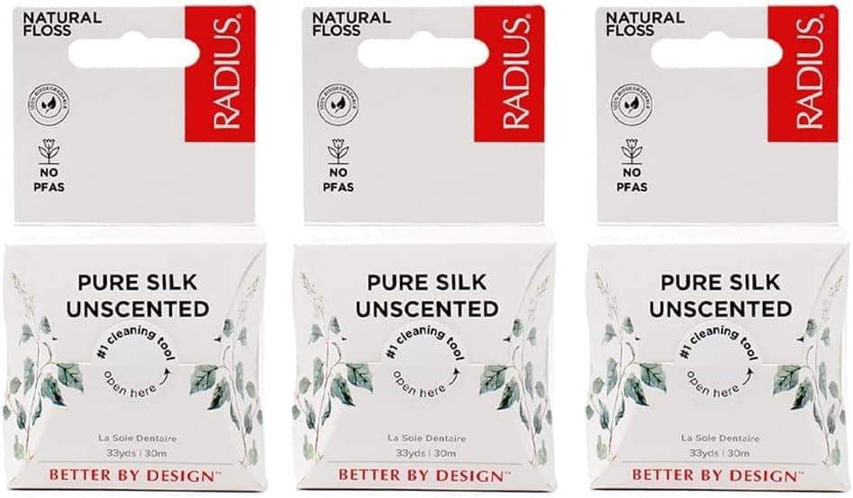 RADIUS Natural Unscented Silk Dental Floss, 33 Yards, 3-Pack