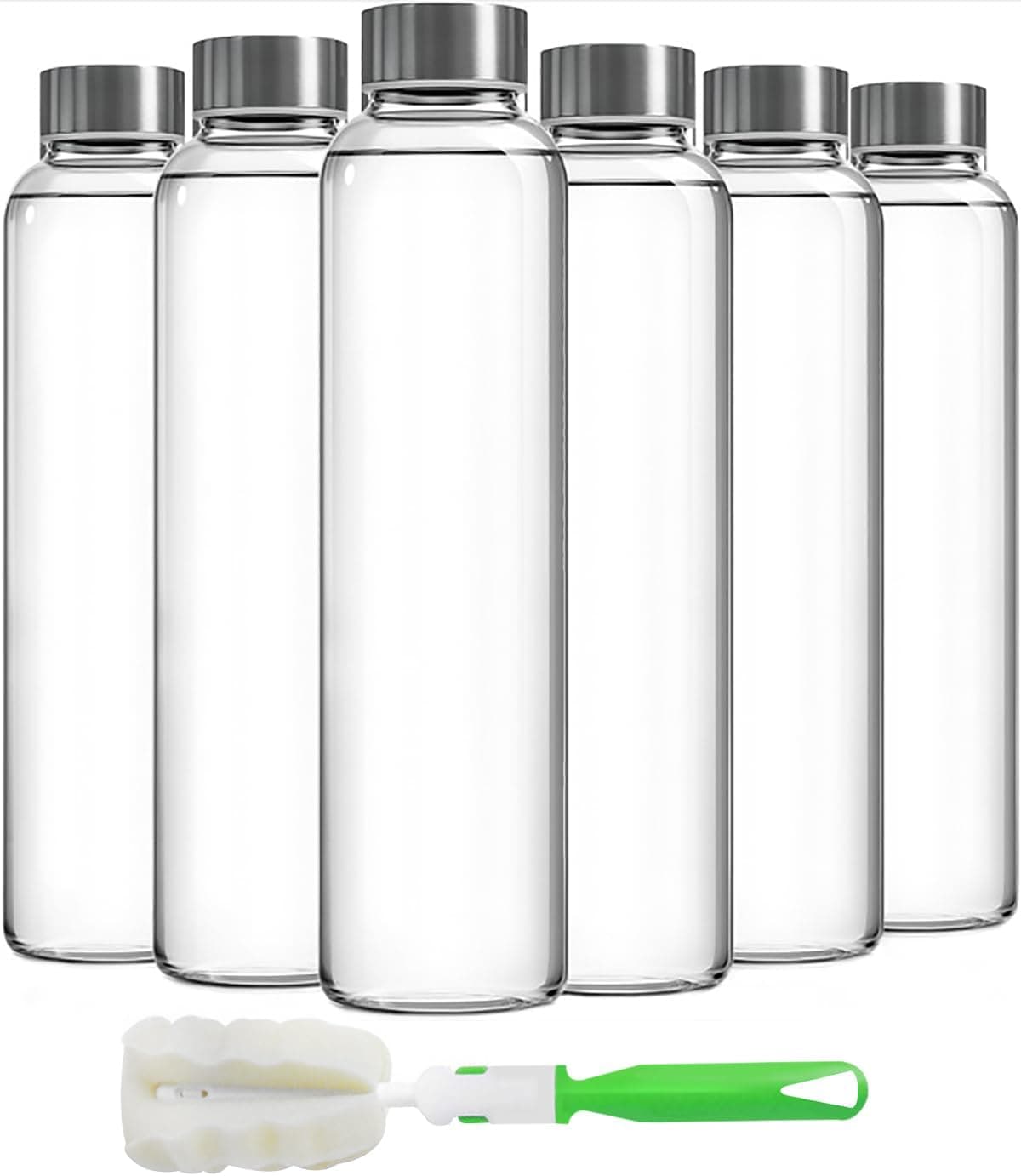 Epica Clear Glass Bottles with Lids, 18oz, Set of 6