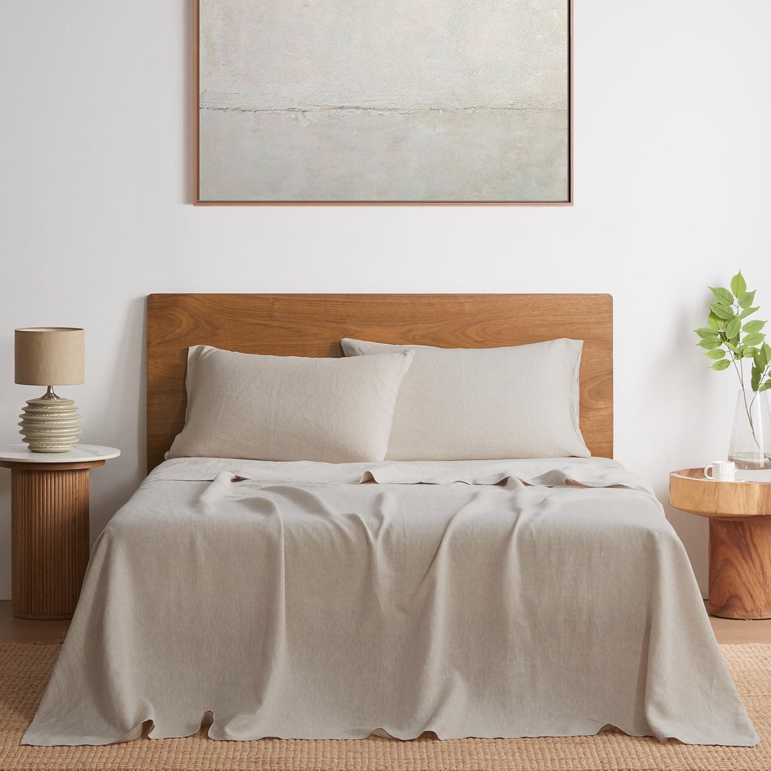 DAPU 100% Pure Linen Sheets Set, French Flax Linen, Queen