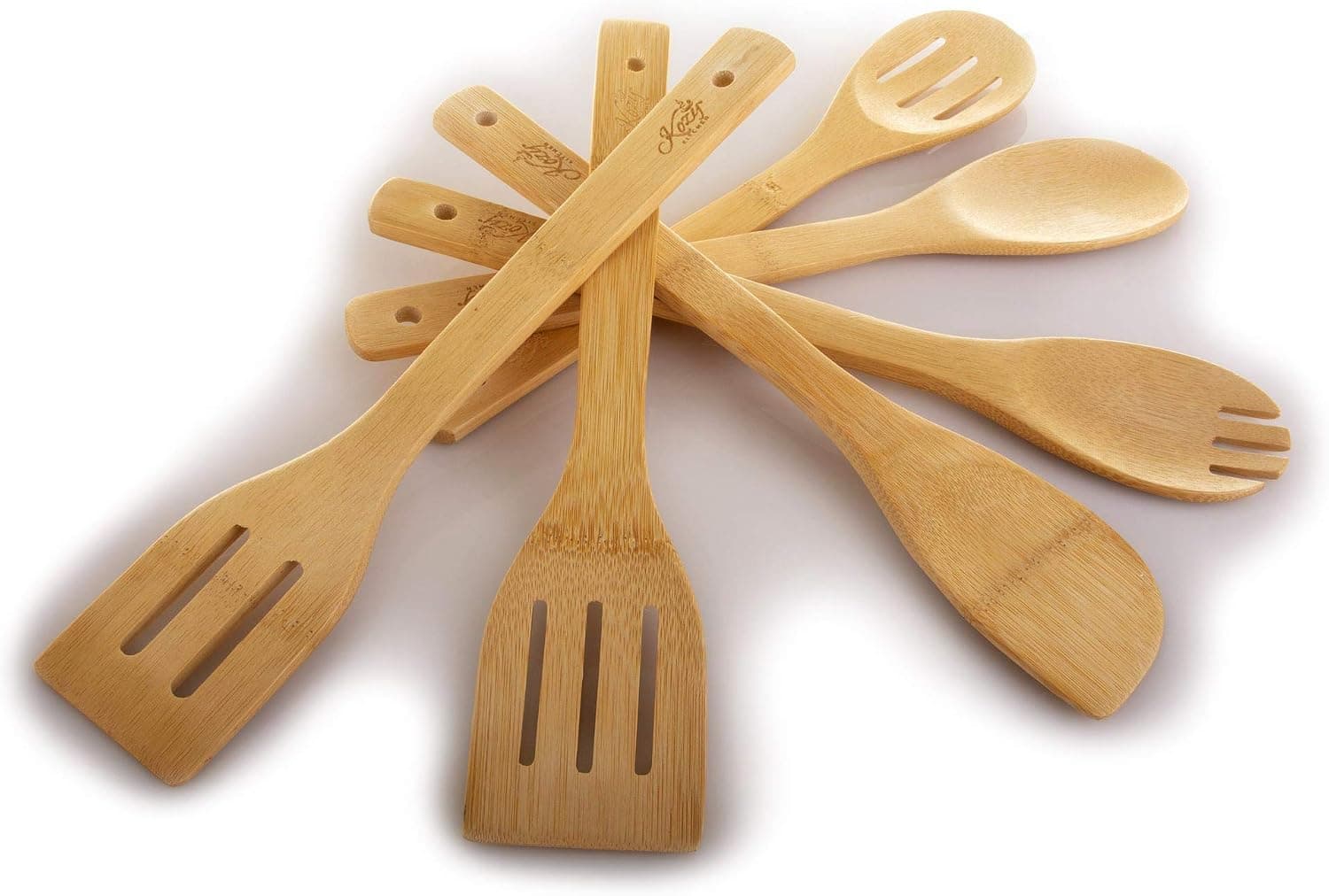 Kozy Kitchen Bamboo Utensils, Handmade Organic, Set of 6