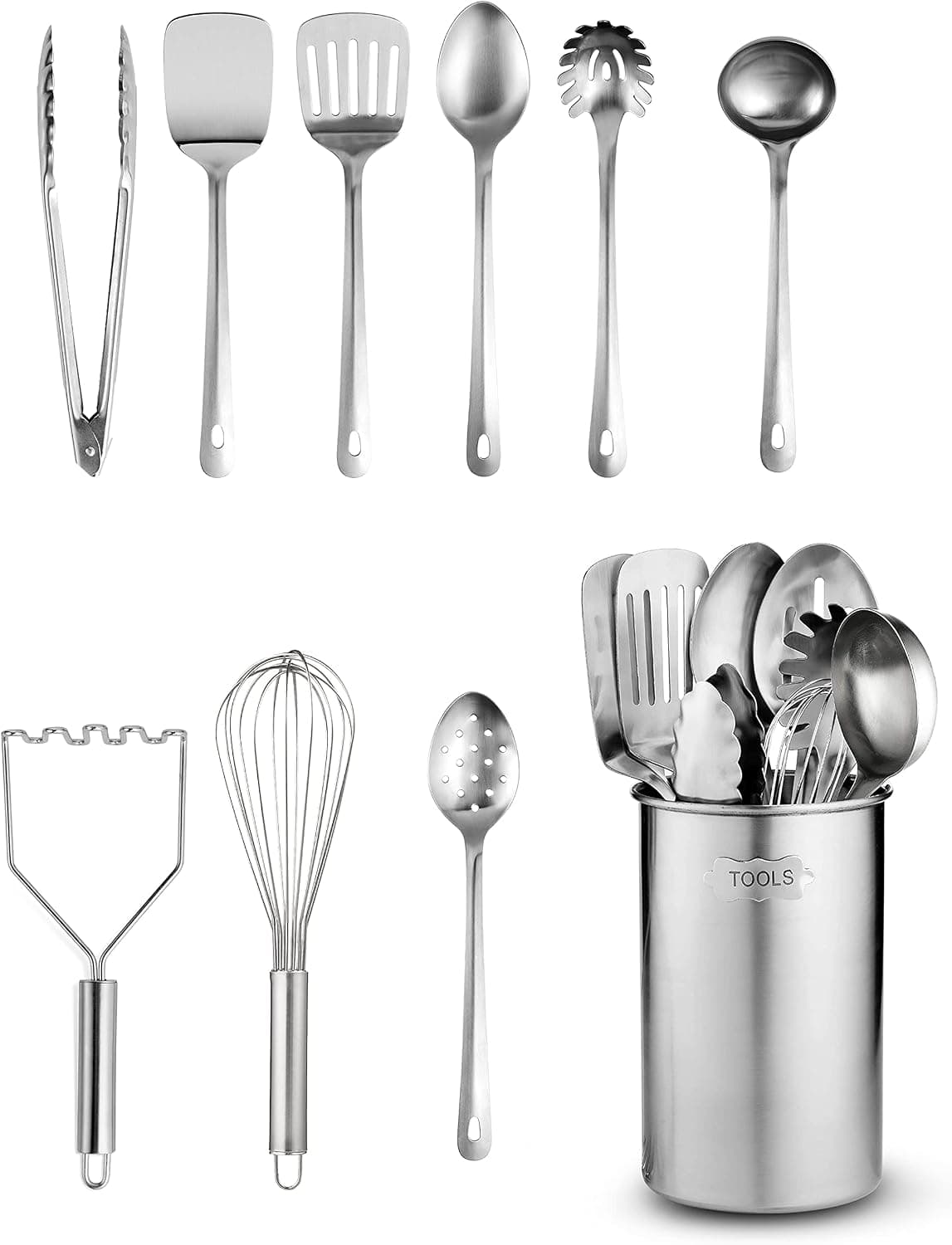 FineDine Stainless-Steel Kitchen Utensil Set, 10-Piece with Holder