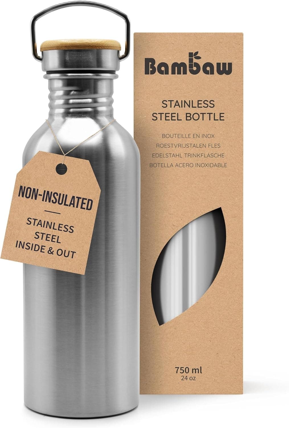 Bambaw Stainless Steel Single Wall Water Bottle, 24 oz