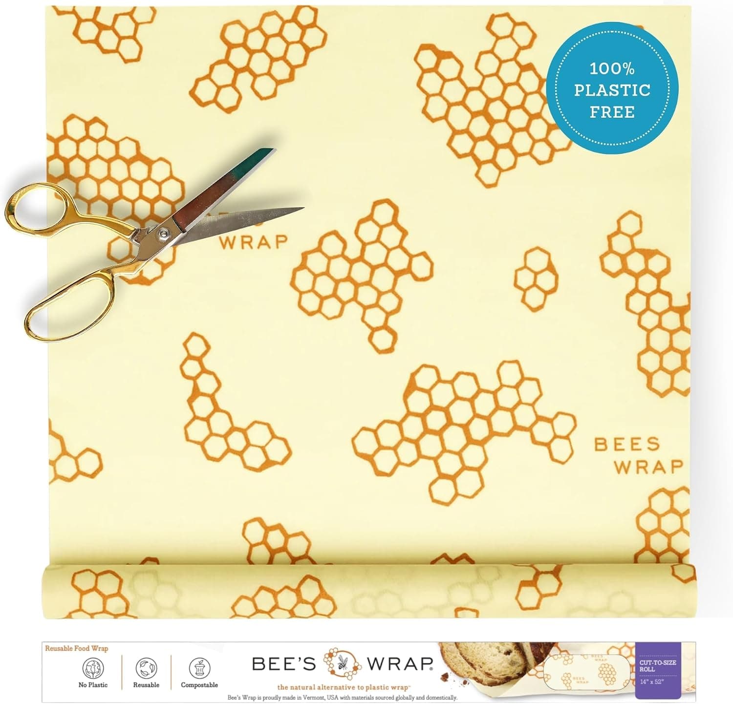 Bee's Wrap Beeswax Wrap Roll, 14" x 52", Cut to Size