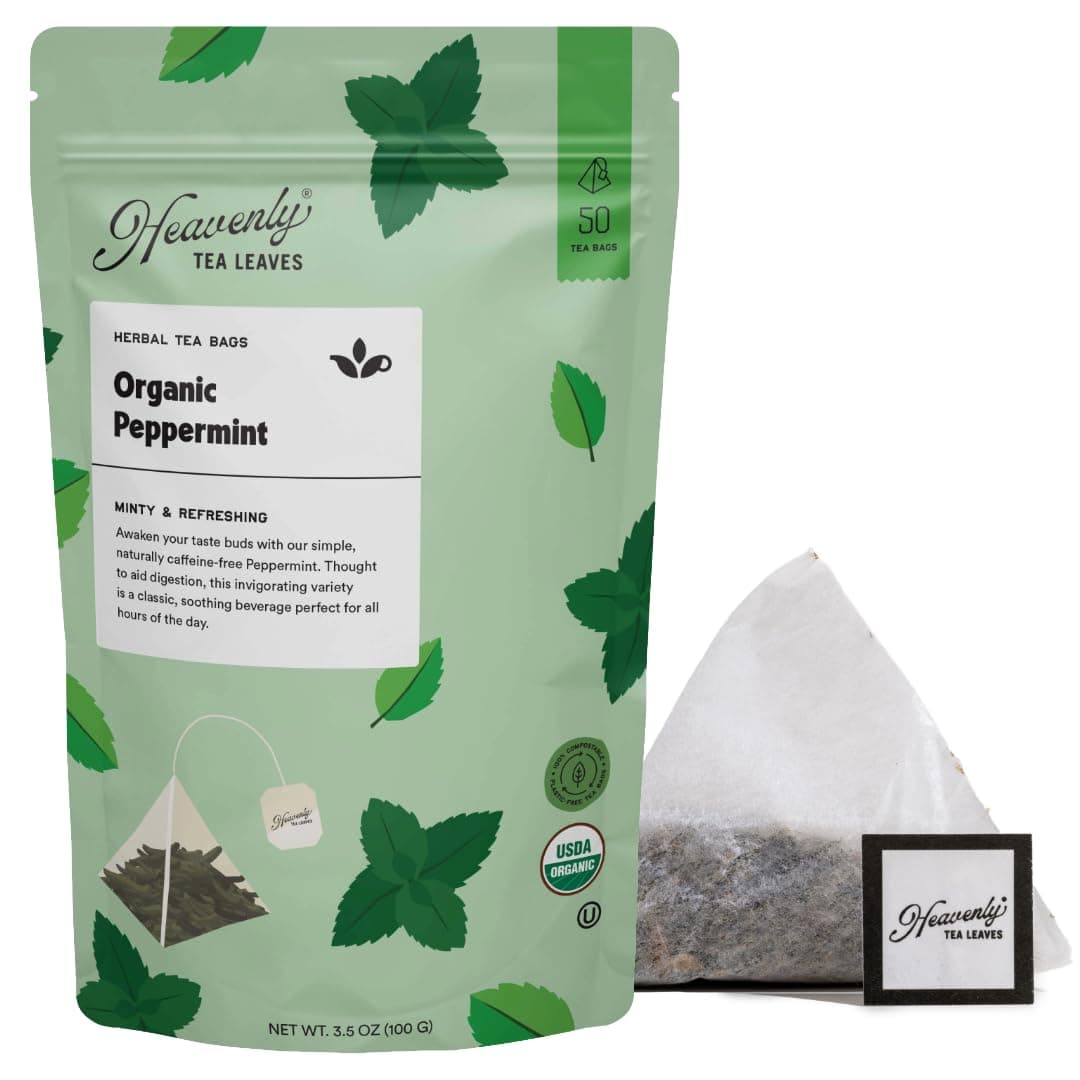 Heavenly Tea Leaves Organic Peppermint, 50 Pyramid Tea Bags, 100% Plastic Free