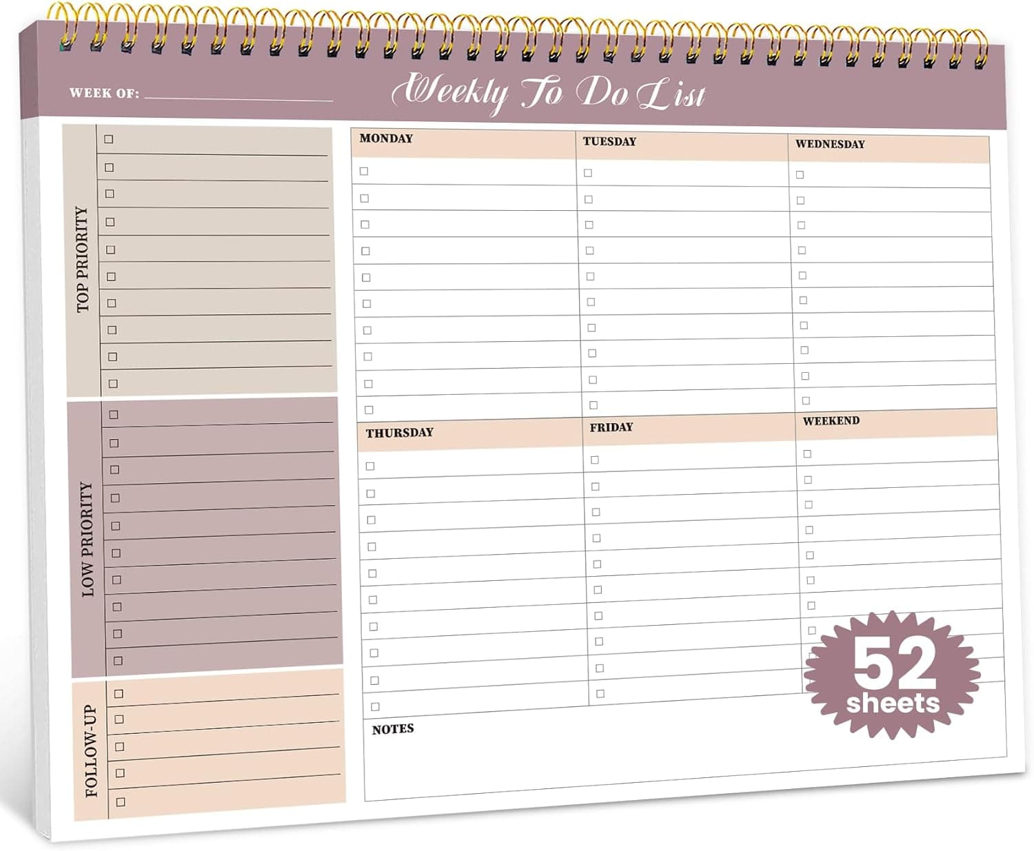Weekly To Do List Notepad Undated Planner
