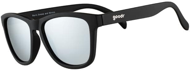 goodr Ron's Smoke and Mirrors Polarized Sunglasses, OG, Black Frame with Silver Mirrored Lenses, UV400 Protection, No Slip, No Bounce