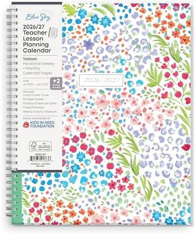 Blue Sky 2026-2027 Weekly and Monthly Academic Year Teacher Lesson Planner Calendar, July 2026 - June 2027, 8.5 x 11 in, Clear Pocket Cover, Wirebound, Laminated Tabs, Storage Pocket