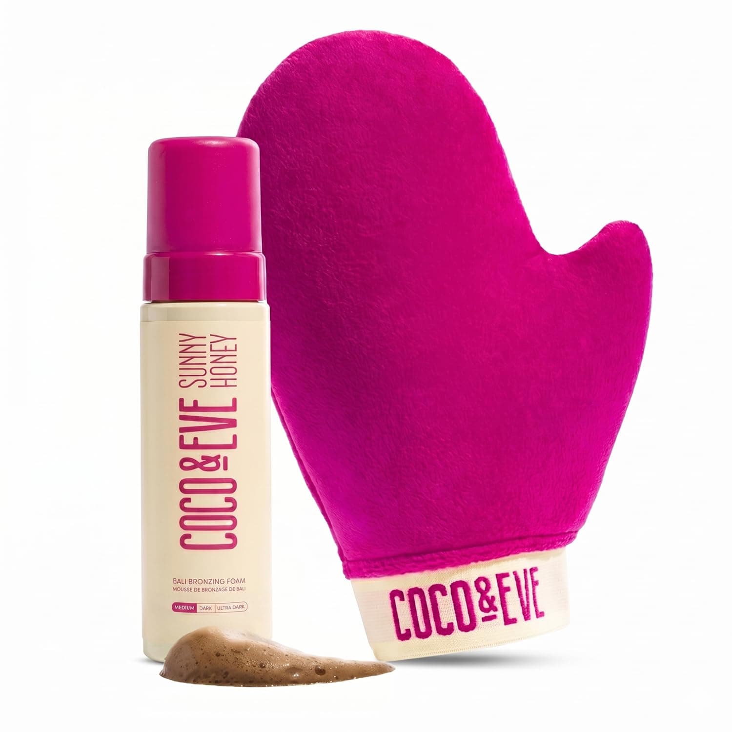 Coco & Eve Self Tanner Foam Kit - (Medium) Streak-Free Sunless Tanning Mousse, Tropically Scented Natural Looking Tan & Included Mitt Applicator, Vegan, Cruelty Free | Sunny Honey Bali Bronzing