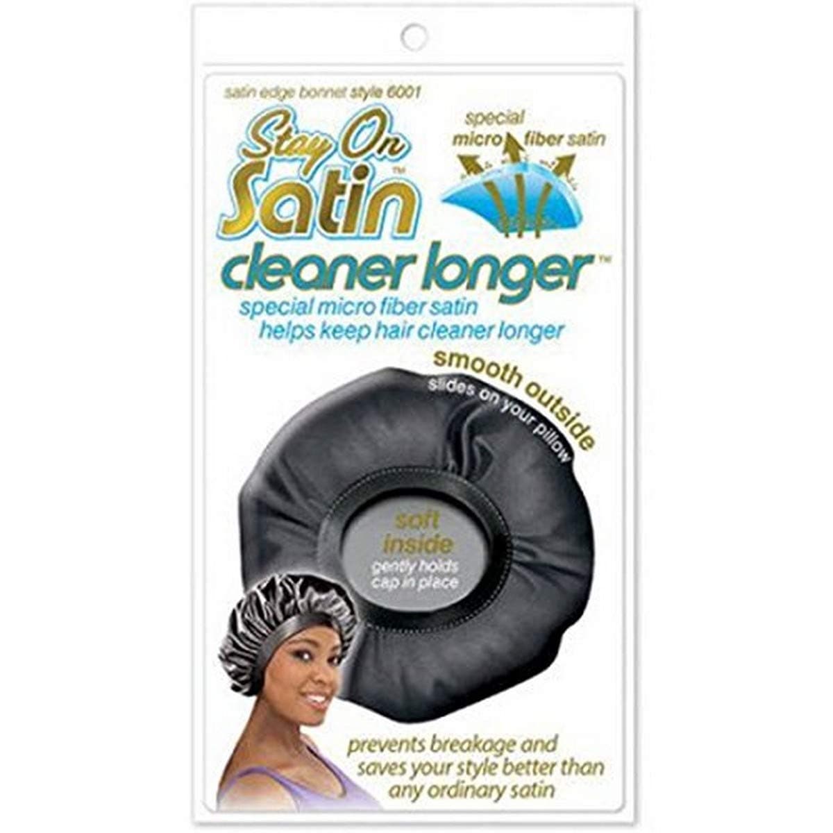 Stay On Satin Edge Bonnet Womens Hair Wrap for Sleeping, Black