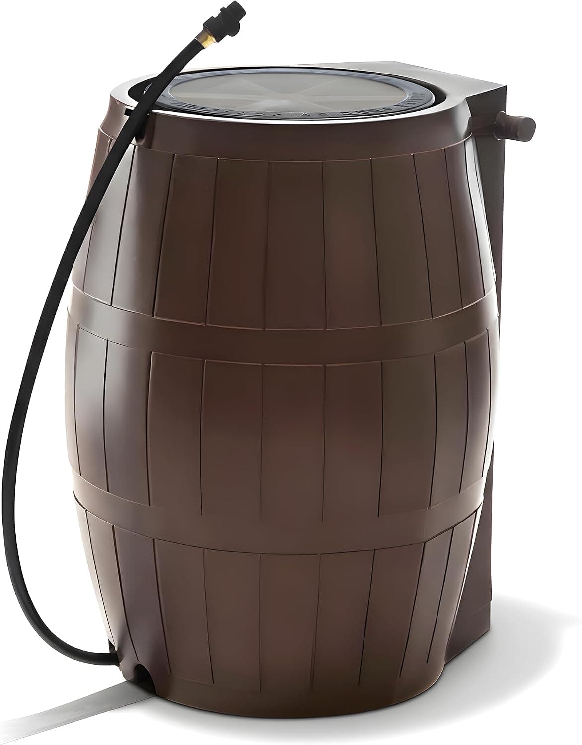 FCMP Outdoor Raincatcher 4000 Rain Barrel, Flat-Back Rainwater Catcher with Spigots, 50 Gallon, Brown