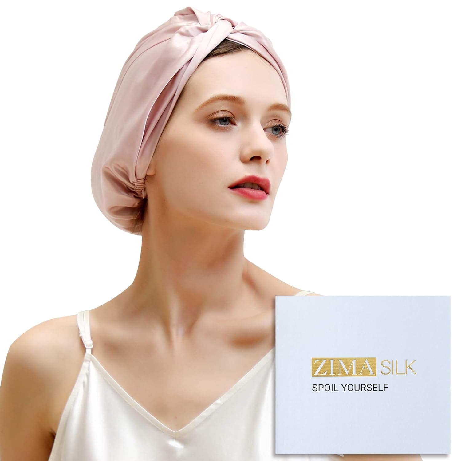 ZIMASILK 22 Momme 100% Mulberry Silk Bonnet for Sleeping & Women Hair Care, Highest Grade 6A Silk Hair Wrap for Sleeping with Premium Elastic Stay On Head, Pink