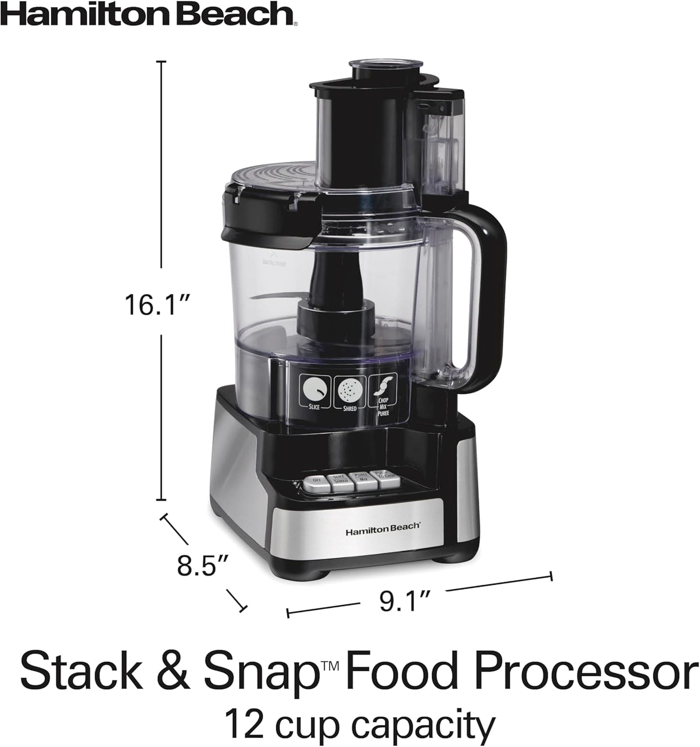 Hamilton Beach Stack & Snap Food Processor and Vegetable Chopper, 12 Cup Bowl, 450 Watt Motor, Black (70725A)