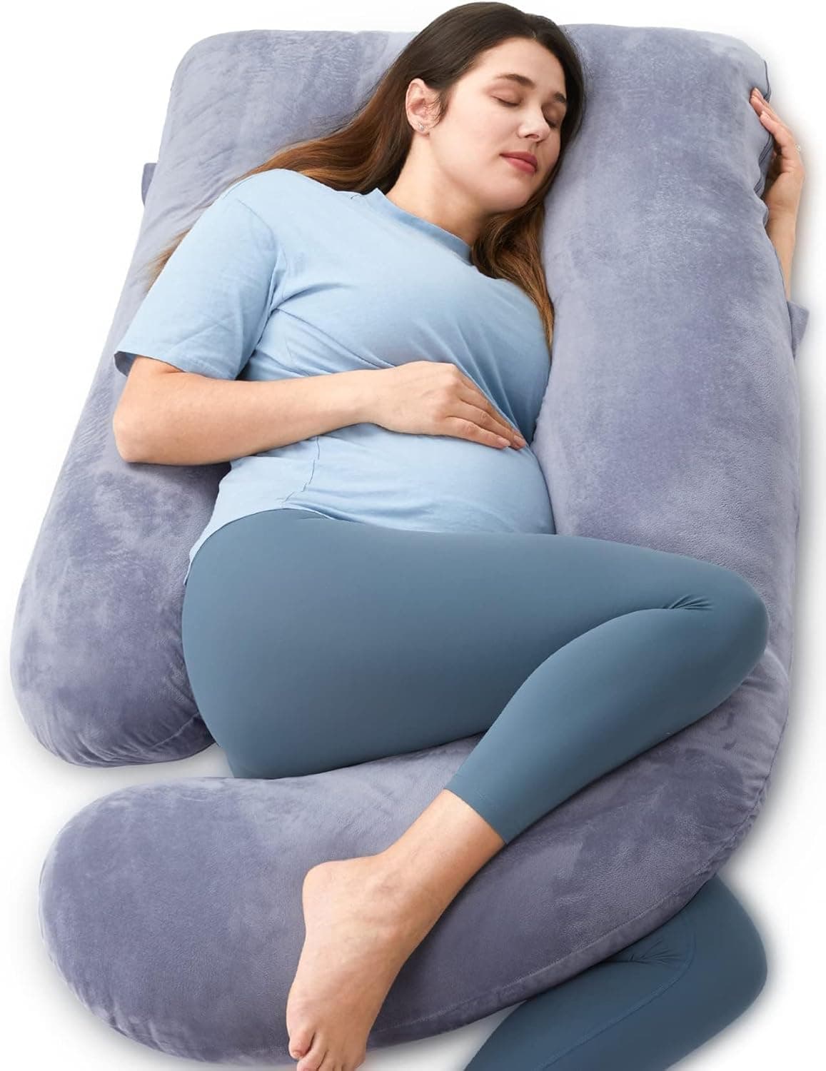 Momcozy Pregnancy Pillows for Sleeping, U Shaped Full Body Maternity Pillow with Removable Cover - Support for Back, Legs, Belly, HIPS for Pregnant Women, 57 Inch