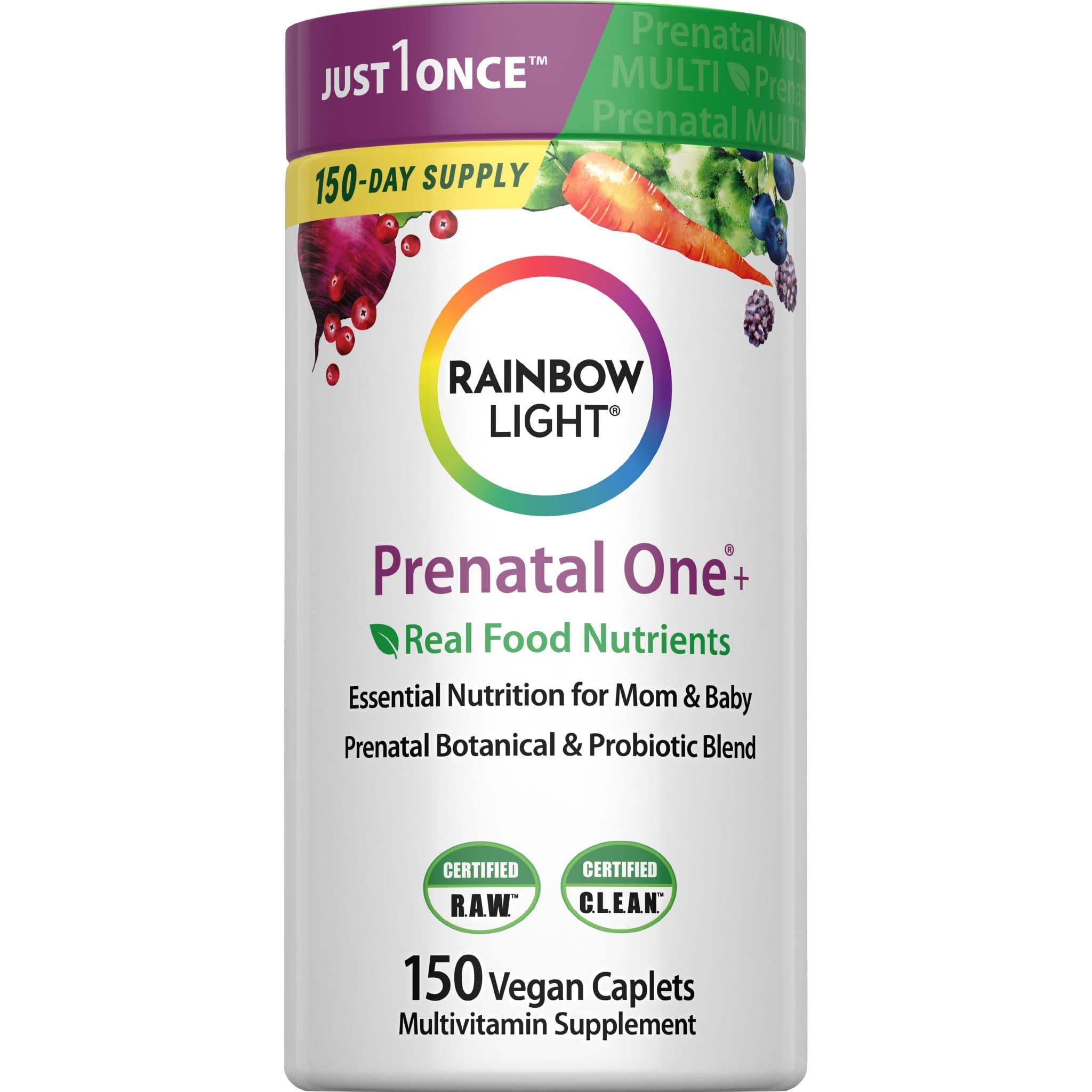 Rainbow Light Prenatal Multivitamin One + for Women with Probiotics, 150 Caplets