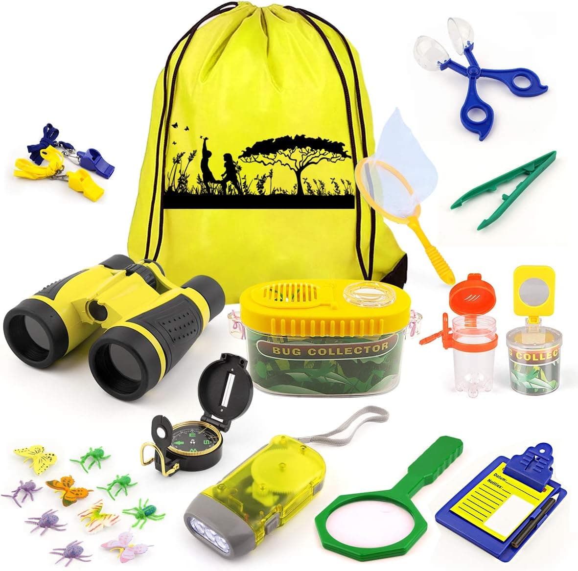 24 Pcs Kids Explorer Kit & Bug Catcher Kit - Outdoor Adventure Camping Kit with Binoculars, Compass, Butterfly Net