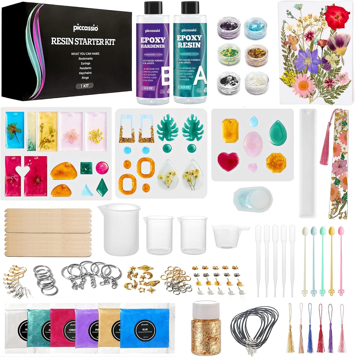 Piccassio Epoxy Resin Kit for Beginners – 208-Piece Jewelry Making & Craft Kit