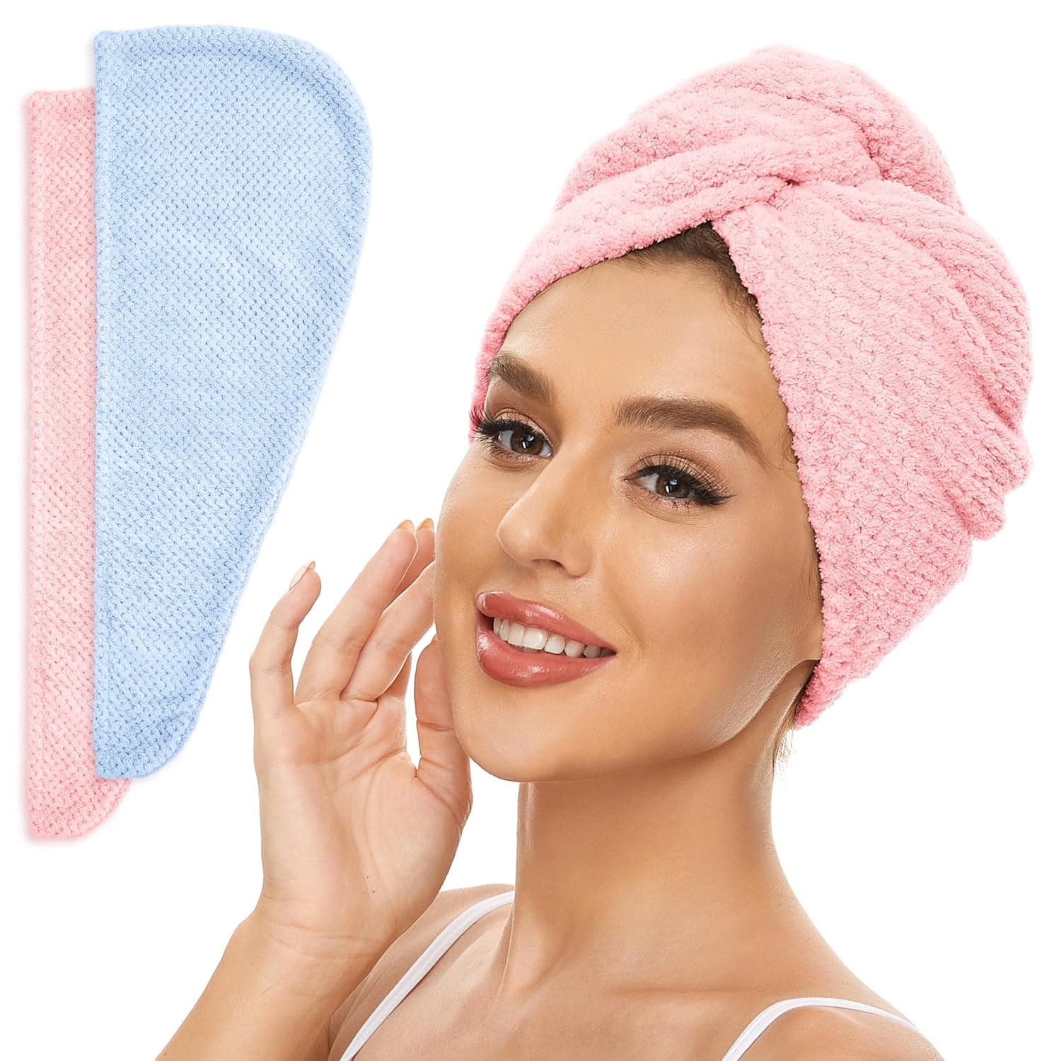 Aquis - Original Hair Turban, Patented Perfect Hands-Free Microfiber Hair Drying, Soft Pink (10 x 26 Inches)