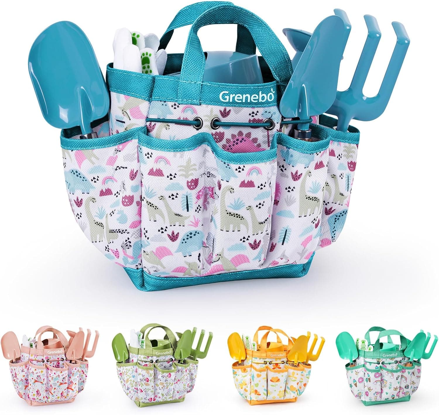 Grenebo Kids Gardening Set - Two Shovels, Garden Hat, Rake, Apron, Gloves, Watering Can and Tool Bag