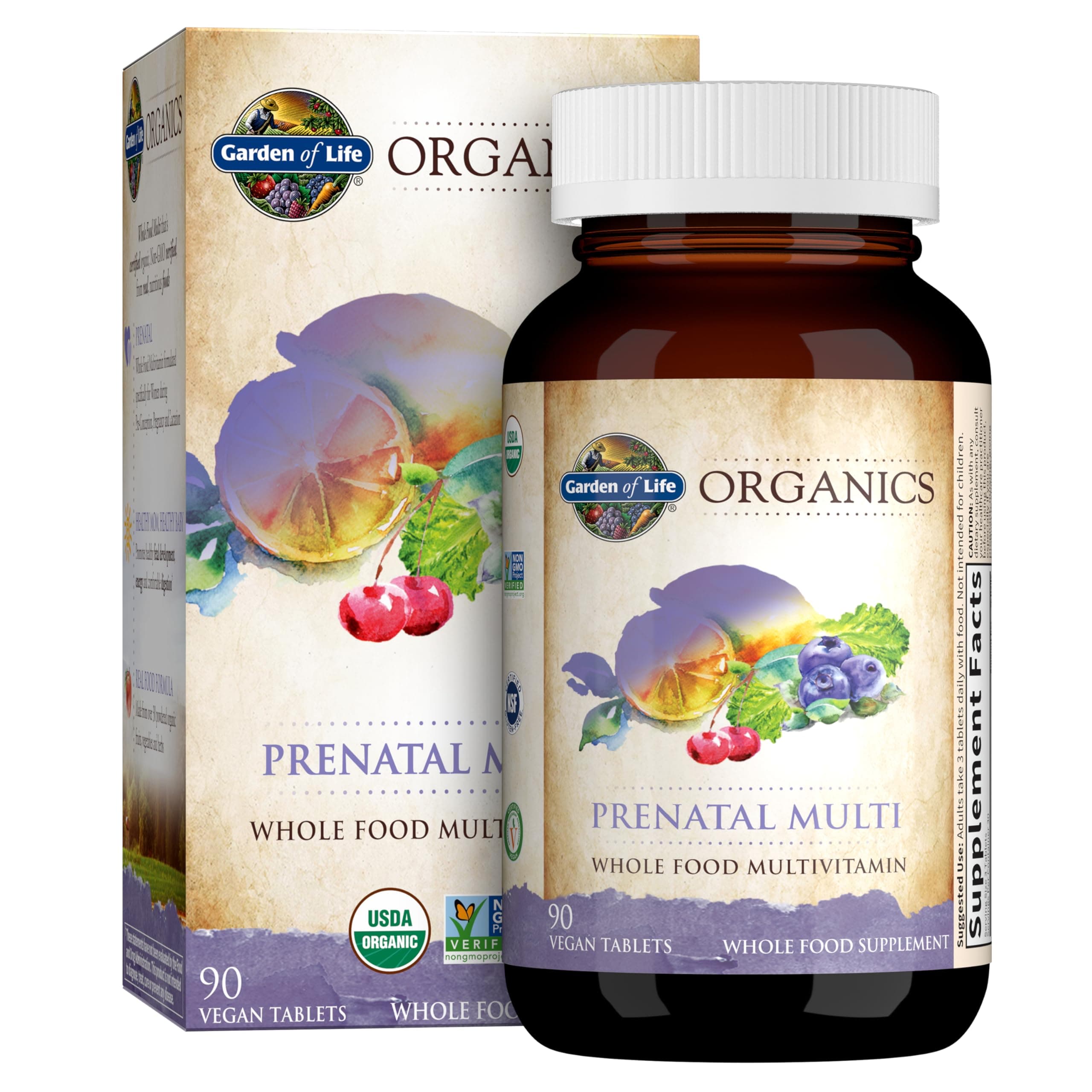 Garden of Life Organics Prenatal Multivitamin with Folate, B6, B12, D3 & Iron, Non-GMO, Vegan, 30 Servings