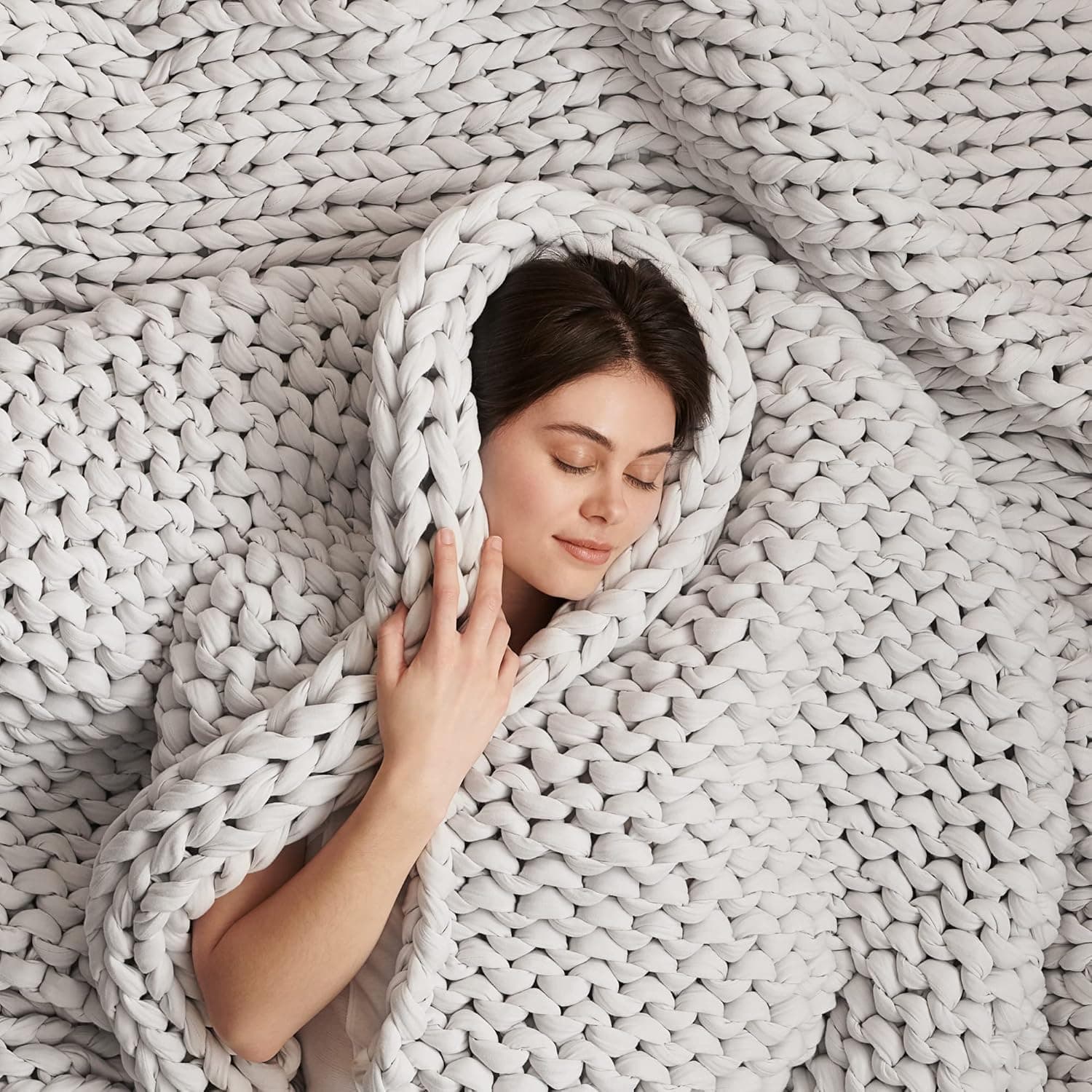 Bearaby Cotton Hand-Knit Weighted Blanket - Chunky Knit Blanket, Sustainable, Breathable, Organic, Cooling, Machine Washable