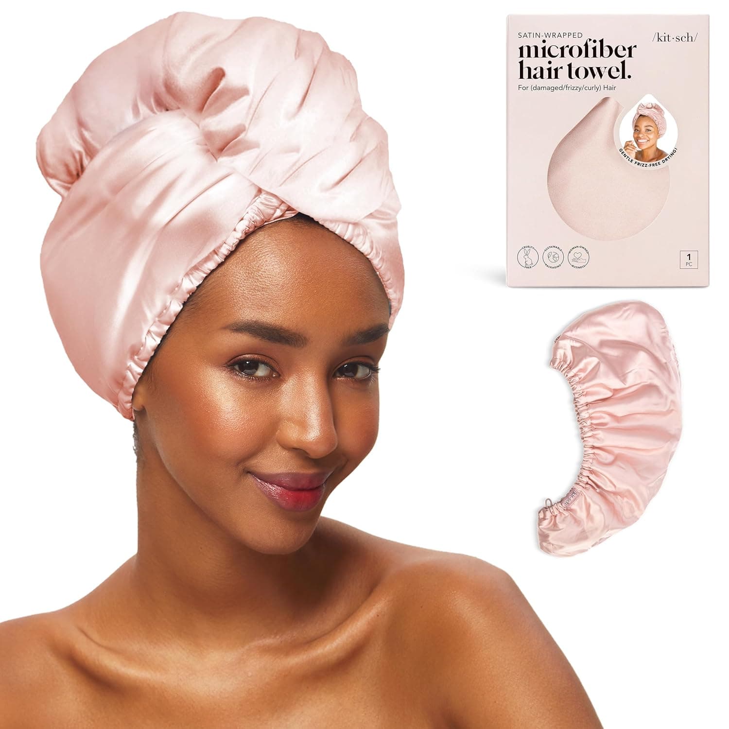 Kitsch Microfiber Hair Towel Wrap for Women – Ultra Absorbent Microfiber Bath Towels for Wet, Curly, Long or Short Hair – Anti-Frizz Hair Wrap, Great Hair Care Gifts for Women – Blush