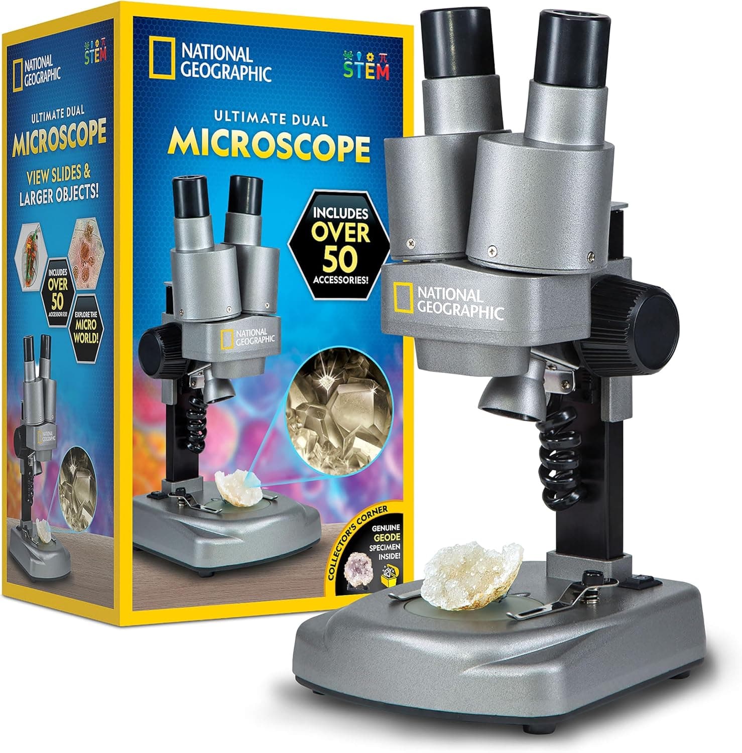 National Geographic Dual LED Kids Microscope - 50+ pc Science Kit with 10 Prepared Slides & 10 DIY Blank Slides, Biology Experiment Activity, Microscope Kit for Kids 8-12 (Amazon Exclusive)