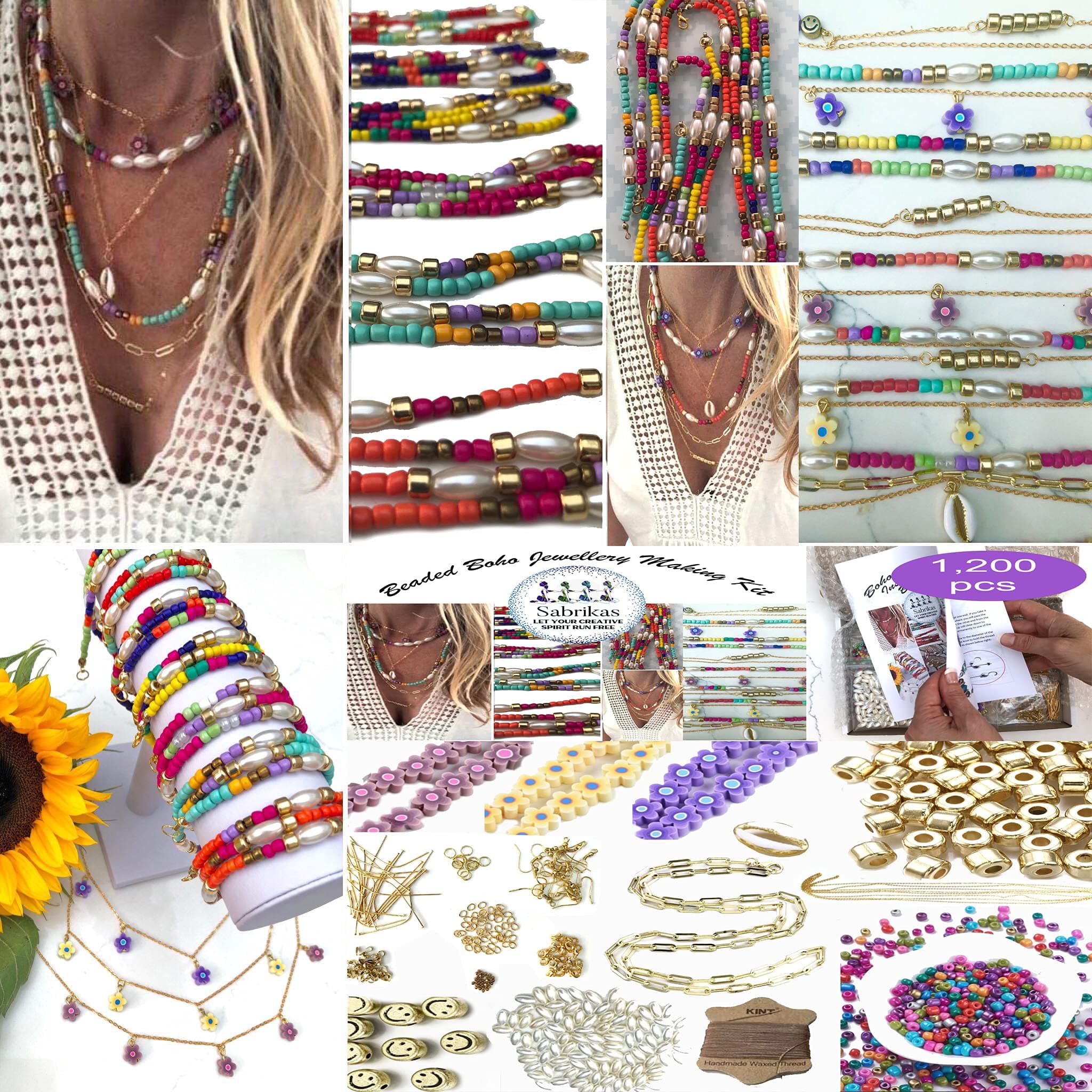 Sabrikas Adults Jewelry Making Kit, 1220 Pieces Boho Beads