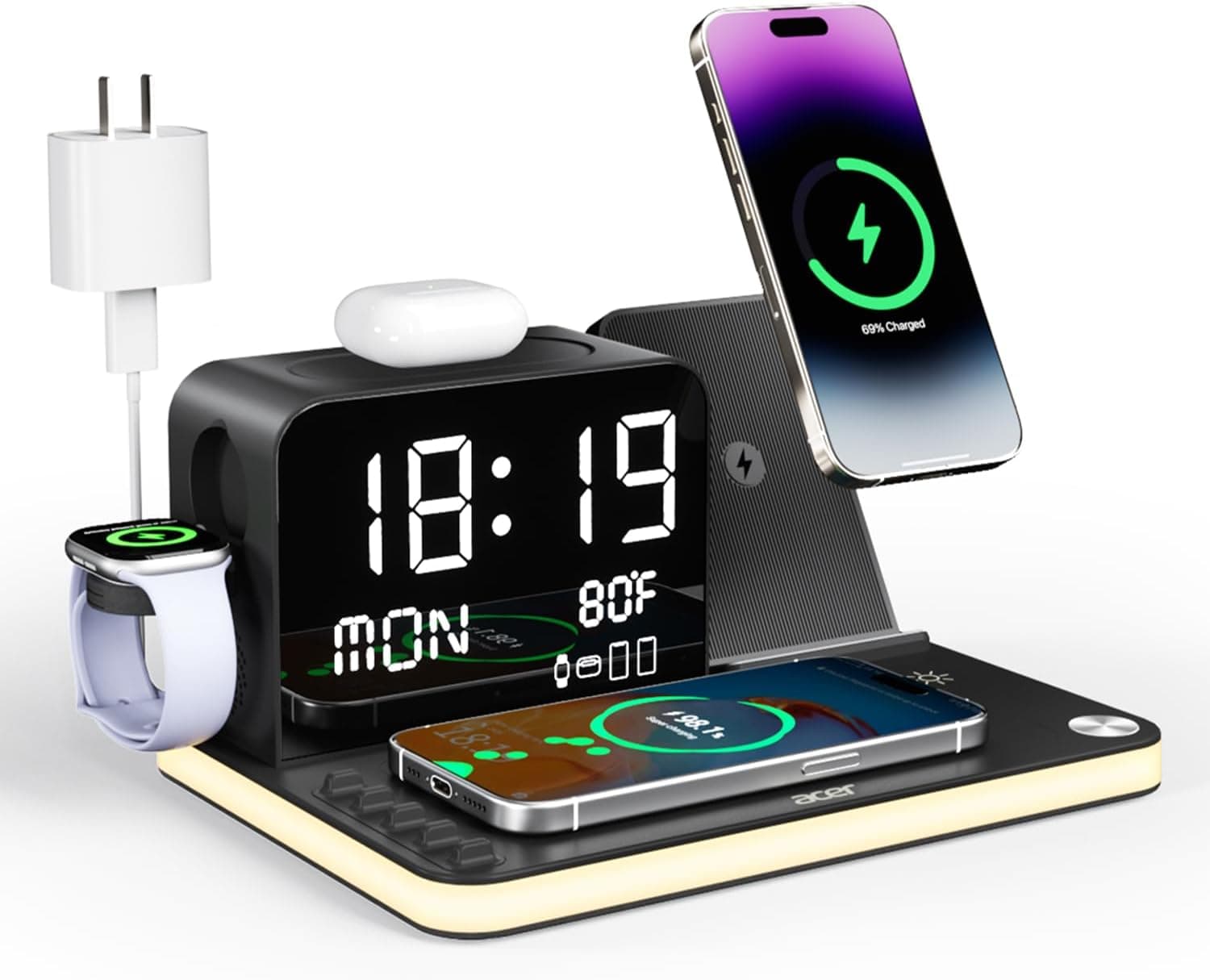 Anlmz 3-in-1 Wireless Charging Station for iPhone, Apple Watch & AirPods